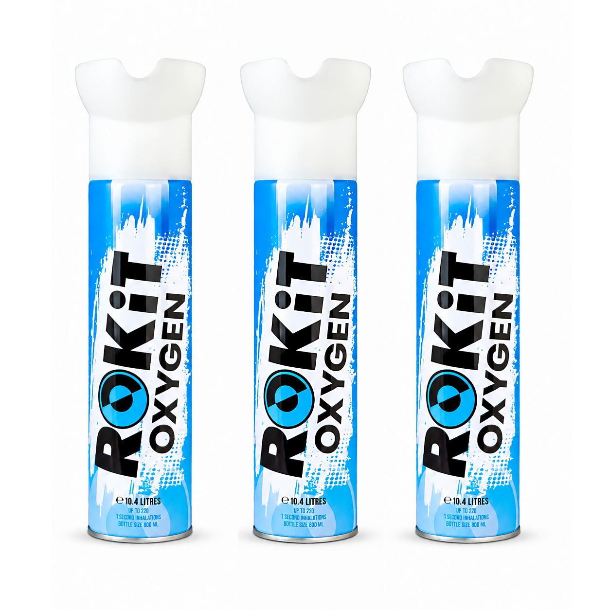 ROKiT Oxygen 10.4L | 3 Pack | 99.9% Pure Oxygen | 220+ Inhalations Each